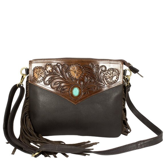 Hand Tooled Bag for Women Western Travel Bag with Free Gift, Bifold Black Wallet - Picture 5 of 8